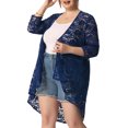 thumbnail image 4 of Agnes Orinda Women's Plus Size Lace Floral 3/4 Sleeve Sheer Casual Nylon Cardigans 4X Navy Blue, 4 of 7