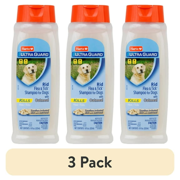 (3 pack) Hartz UltraGuard Rid Flea And Tick Oatmeal Shampoo For Dogs, 18oz