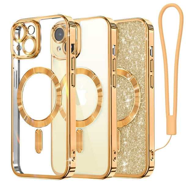 Funda Meifigno para iPhone 15 de 6.1 pulgadas con correa de muñeca MagSafe con purpurina