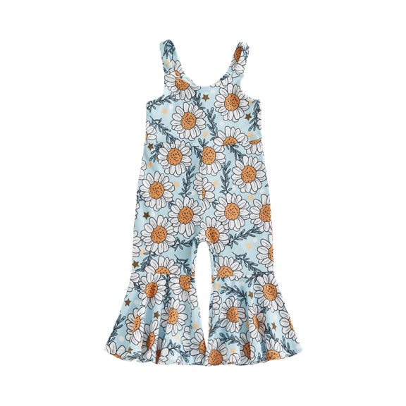 Bagilaanoe Toddler Baby Girl Summer Jumpsuit Sleeveless Floral Print Romper Overalls 12M 18M 24M 3T 4T 5T Kids Long Flare Pants Summer Outfits