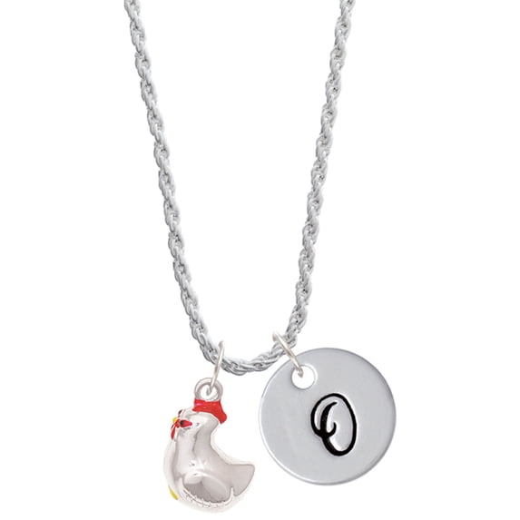 Delight Jewelry Silvertone Chicken 3-D Silvertone Script Initial Disc - O - Charm Necklace, 20"+3"
