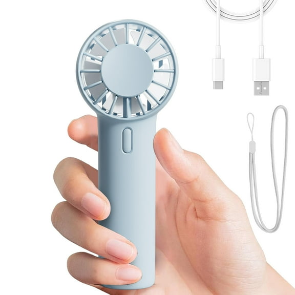 DAKINGS Portable Fan with 5 Turbine Blades, Handheld Fan with 3 Wind Speed, Mini Fan for Travel/Outdoor/Vacation, Personal Fan with Ultra-Quiet Operation, Rechargeable Fan for Kids & Adult, Blue