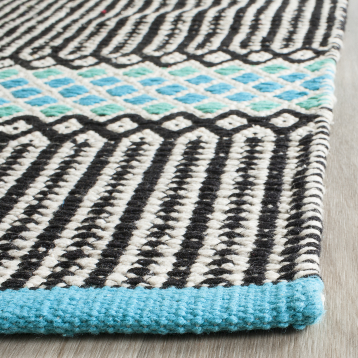 SAFAVIEH Montauk Varina Geometric Striped Cotton Area Rug, Turquoise/Multi, 8' x 10'