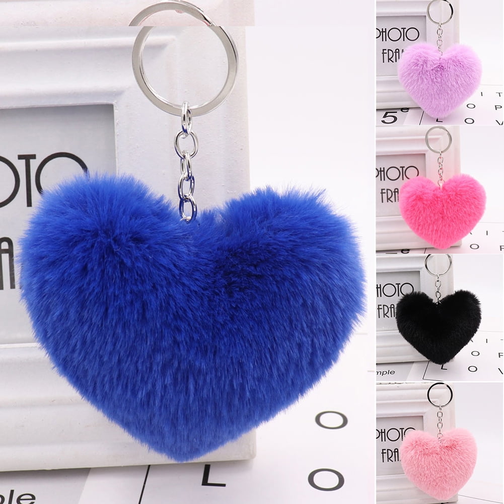 Walbest Fluffy Soft Artificial Rabbit Fur Love Heart Keychain Key Ring Pendant Handbag Bag Wallet Decor, Women's, Size: One size, Red