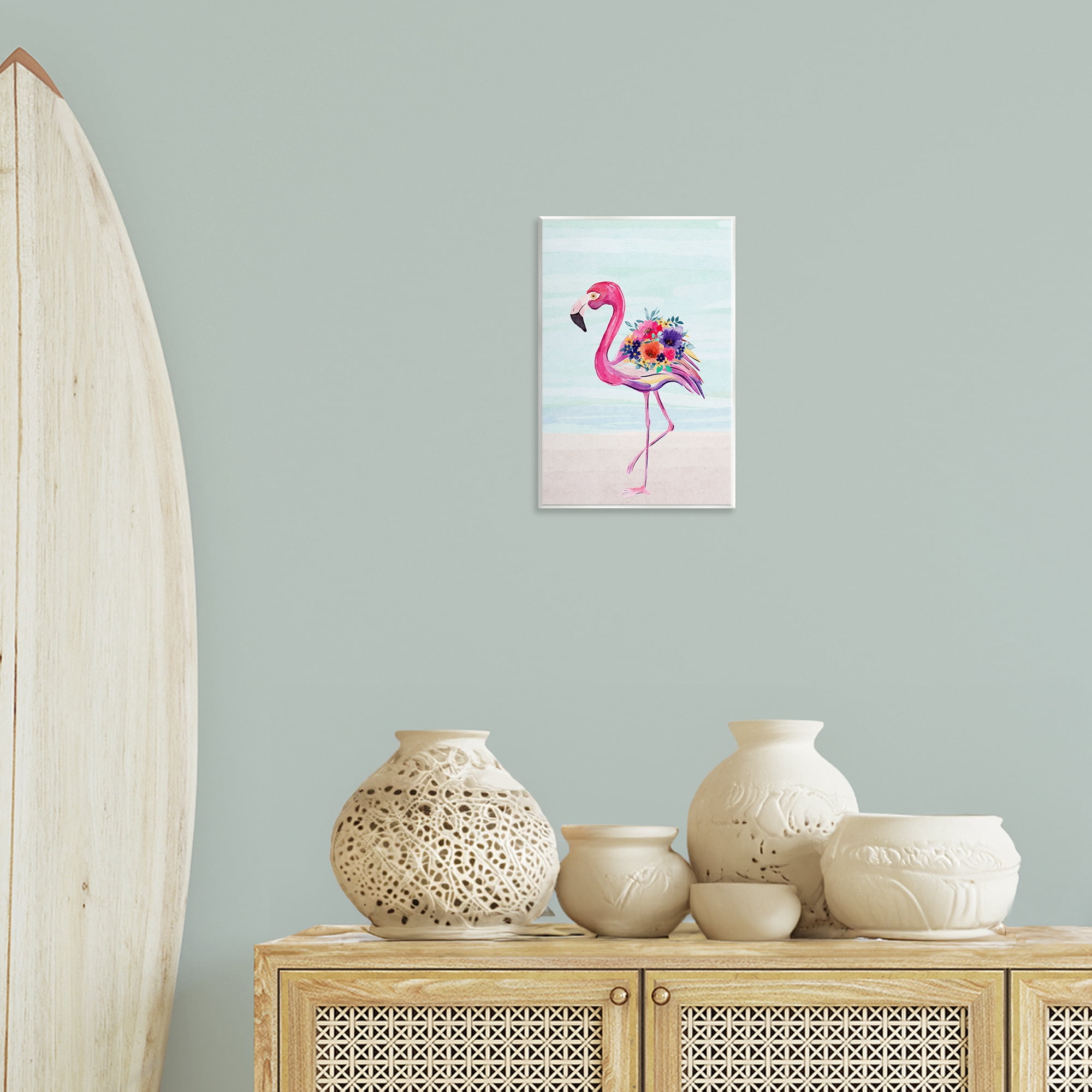 Stupell Industries Floral Flamingo Beach Plants & Flowers Painting Unframed Art Print Wall Art, 10 x 15