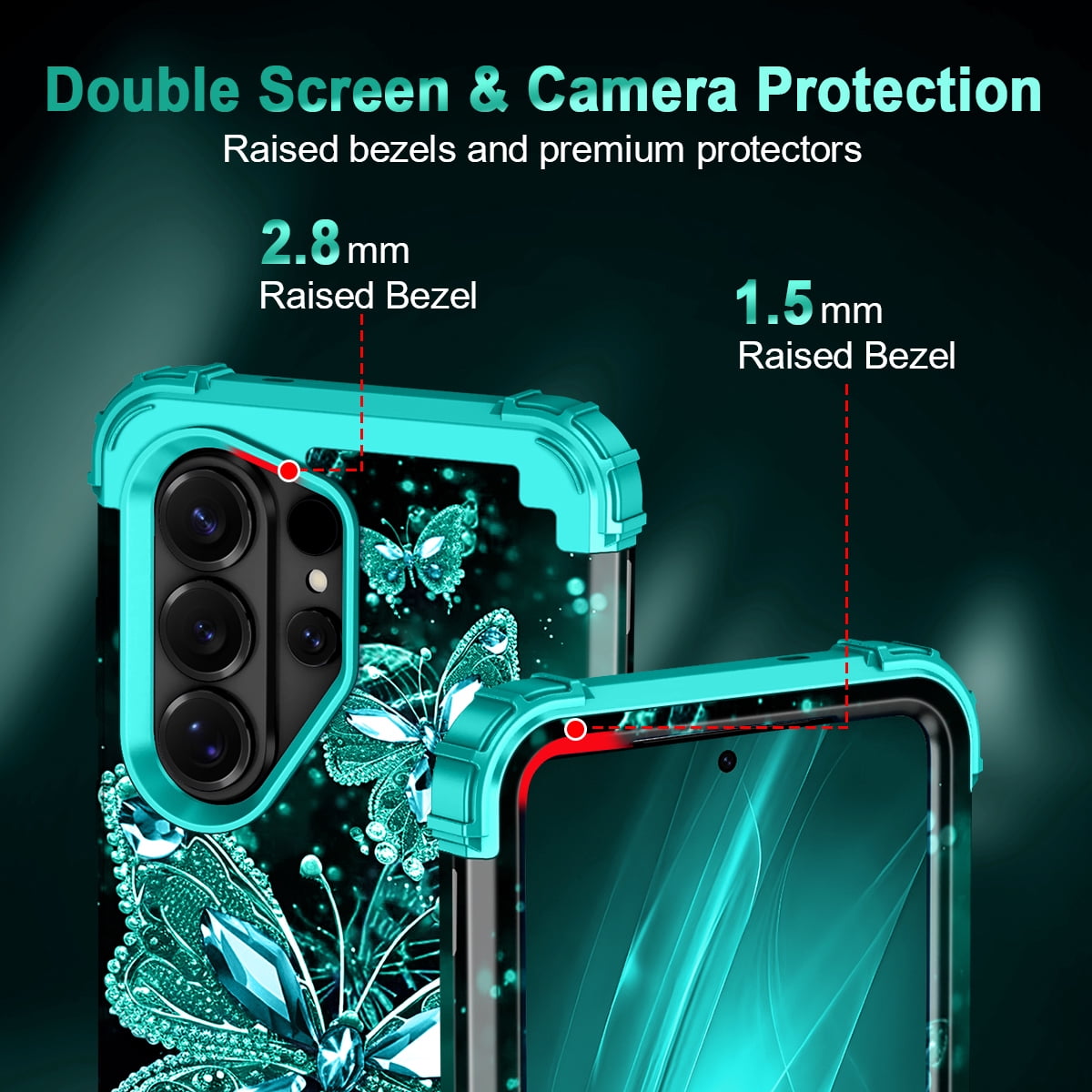 Casetego for Samsung Galaxy S26 Ultra 5G Case,Glow in The Dark Three Layer Heavy Duty Sturdy Shockproof Protection Rugged Hard PC+Soft TPU Bumper Case for Galaxy S26 Ultra,Green Black Butterfly