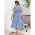 thumbnail image 3 of [Plus Size, Elegant Floral Dress] Elegant Plus Size Floral V-Neck Dress - Short Sleeve, A-Line, Machine Washable, Polyester, Comfortable Daily Wear & Travel, 3 of 6