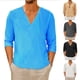 thumbnail image 2 of Mens Thin Long Sleeve V Neck Solid Color T Shirt Blouse Casual Loose Tops Tee, 2 of 6