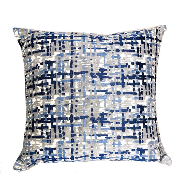 Plutus Tierra Monte Plaid Navy Blue and Gray Handmade Luxury Pillow - Double sided 26" x 26"