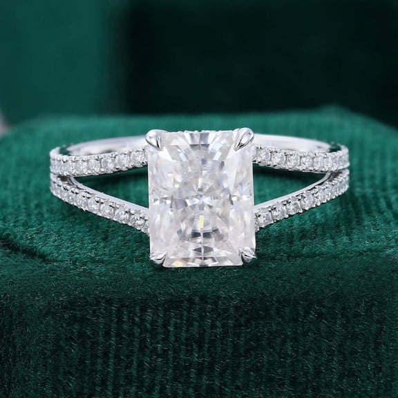 Silvago Jewel White Gold Plated 14K Diamond Ring - Oval Cut Excellent 2 Ct Diamond Ring For Women's - Engagement Wedding Split Shank Ring for Women's - Engagement Hidden Halo Ring for Women's