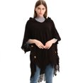 thumbnail image 4 of Suéter de punto bohemio para mujer, Poncho con capucha y botones de talla grande para otoño e invierno, chal de punto a cuadros, capa con borlas, 4 of 5