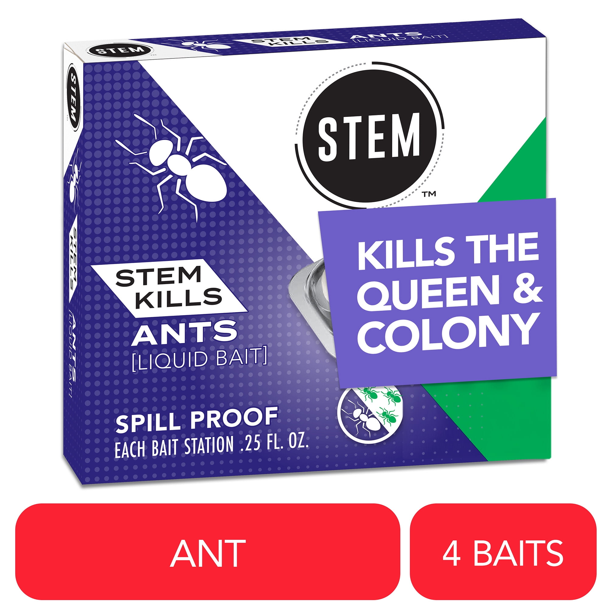 (3 pack) STEM Kills Liquid Bait Ant Insect Killer, Spill Proof, 4 Count