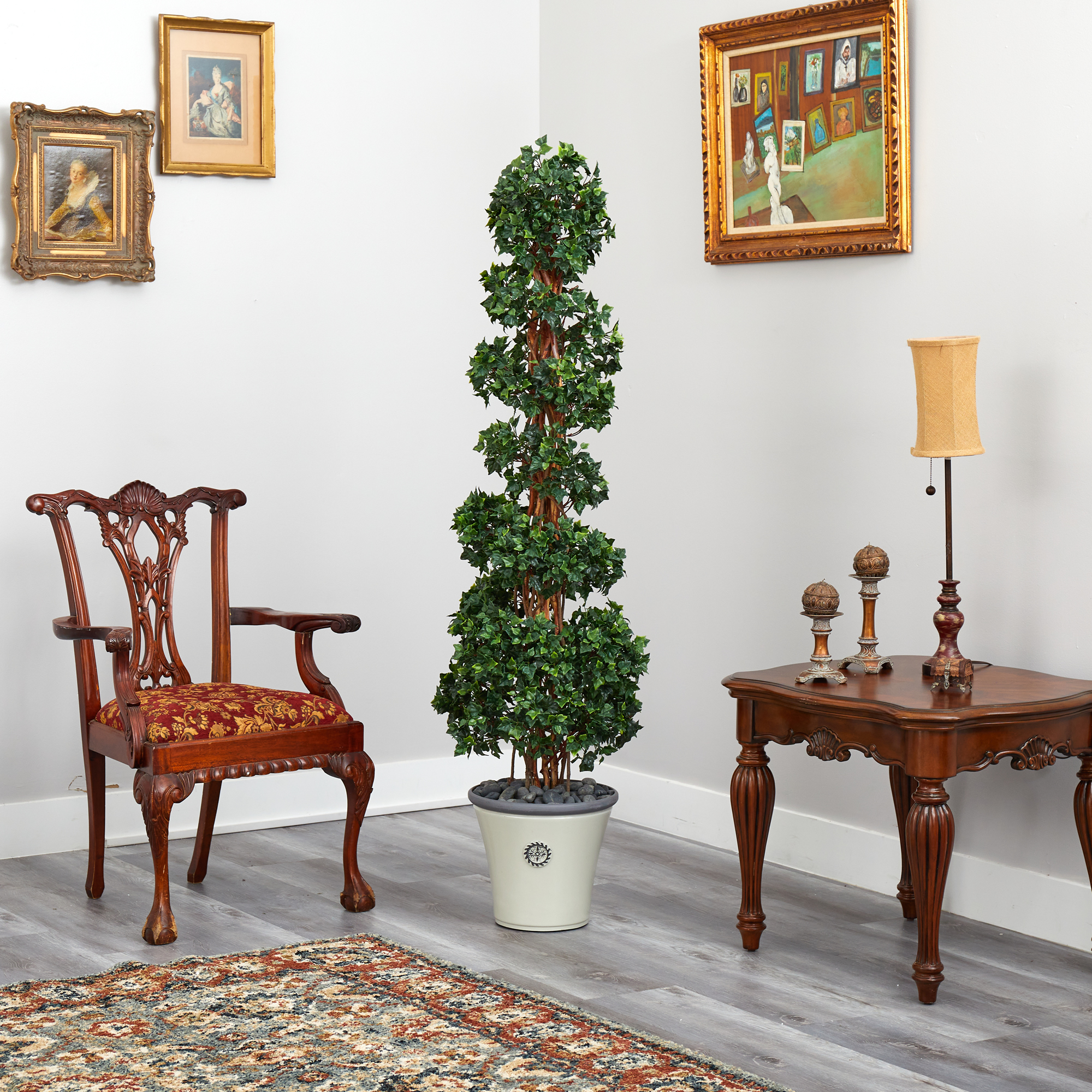 Nearly Natural 68in. English Ivy Topiary Spiral Artificial Tree in Decorative Planter UV Resistant (Indoor/Outdoor)