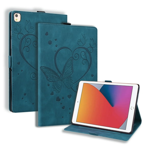 Dteck Case For iPad 10.2" 9th/8th/7th Generation,Smart Magnetic Leather Butterfly Pattern Card Holder Wallet Hybrid Rubber Kickstand Case Cover for iPad 10.2-inch 2021/2020/2019,Blue