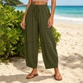 thumbnail image 6 of Oiangi Cropped Barrel Pants for Women Elastic Waist Drawstring Ruched Pant Fall Casual Beach Travel Trousers with Pockets Army Green 3XL, 6 of 8