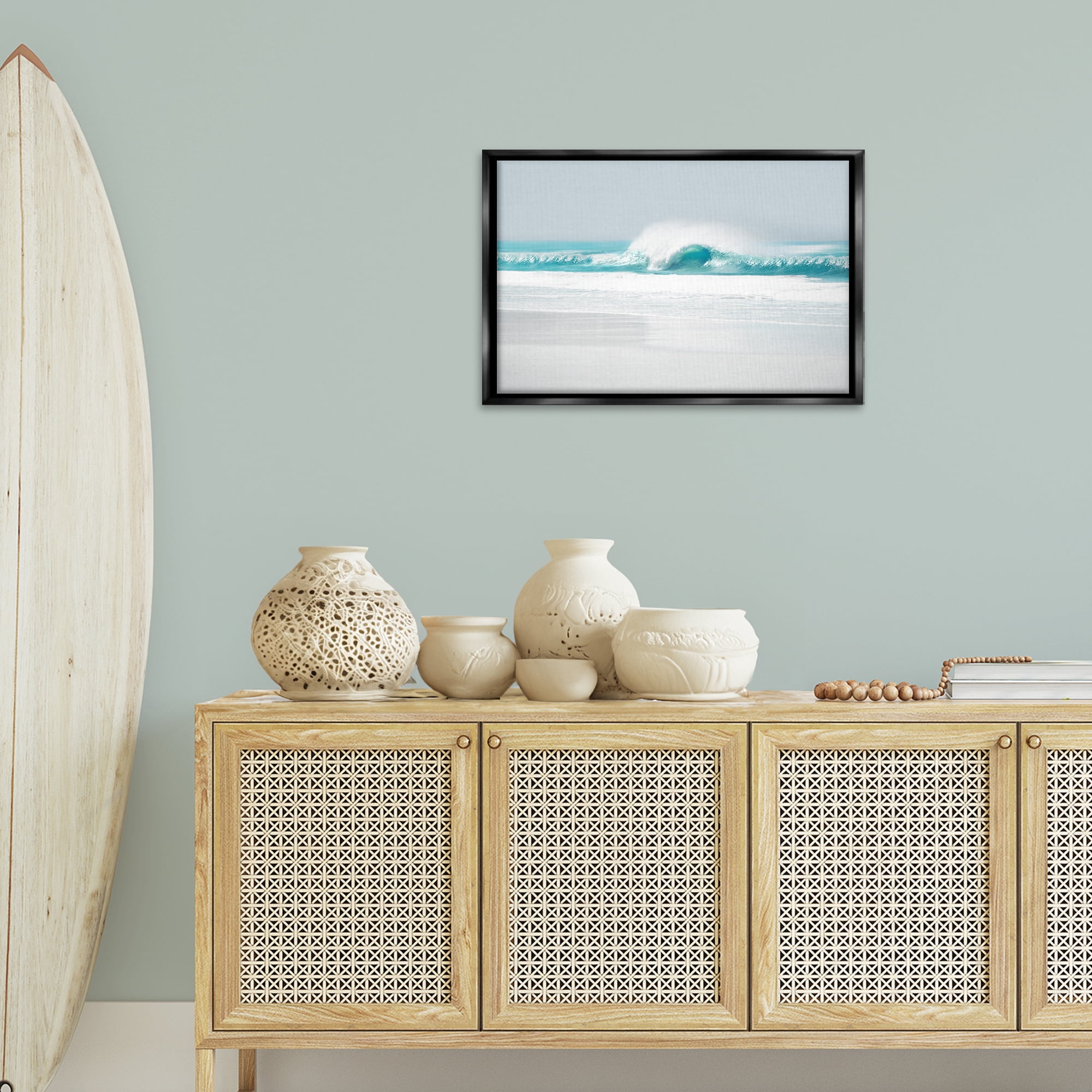Stupell Industries Rolling Aqua Waves Landscape & Nature Photography Black Floater Framed Canvas Art Print Wall Art, 25 x 17