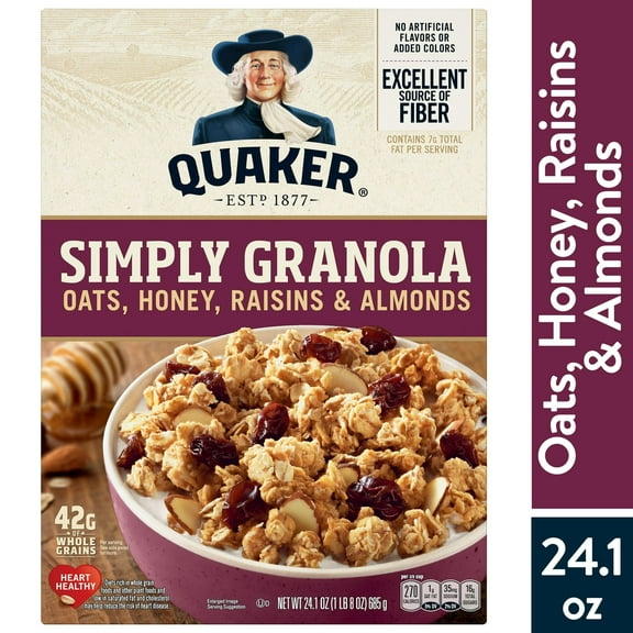 Quaker Simply Granola Breakfast Cereal, Oats Honey Raisins & Almonds, 24.1 oz Box pack of 1