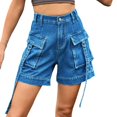 thumbnail image 3 of Pxkloy Womens Cargo Denim Shorts with Pockets Summer Casual Loose Fit Jean Shorts High Waisted Short Jeans for Teen Girls Blue,XXL, 3 of 6