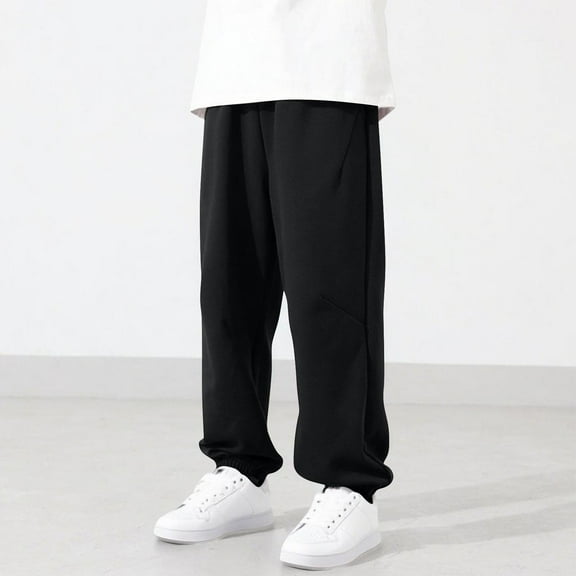 Boys Cotton Sweatpants Casual Elastic Waist Hiking Trousers with Pockets, Baggy Boys Joggers Pants Size 10-12 Soft Comfy Lounge Athletic Sweat Pants Teen Boy Clothes, Size 5-13