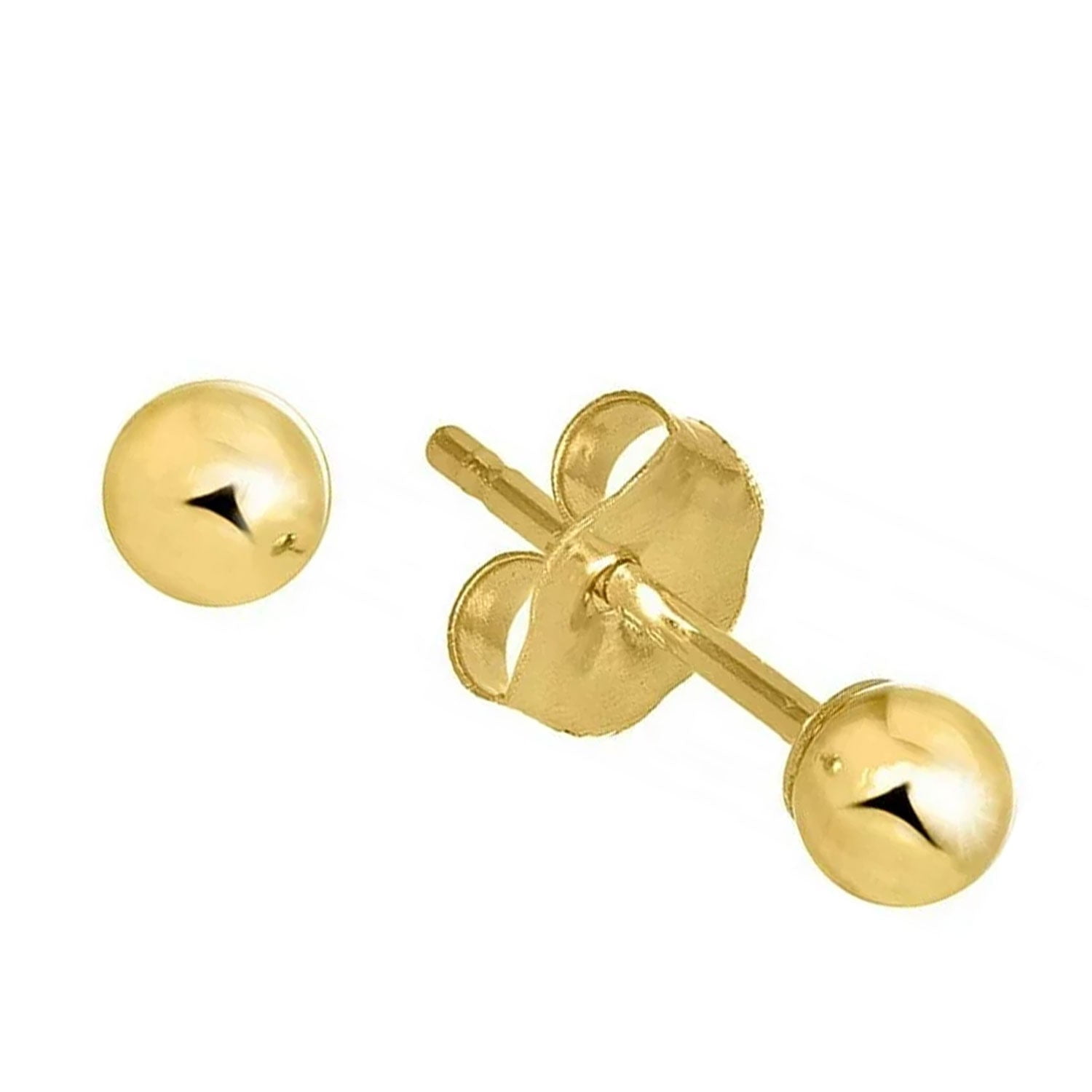Jewelstop 14K Real Yellow Gold Stud Ball Earrings, Gold Friction Backs - 2 mm
