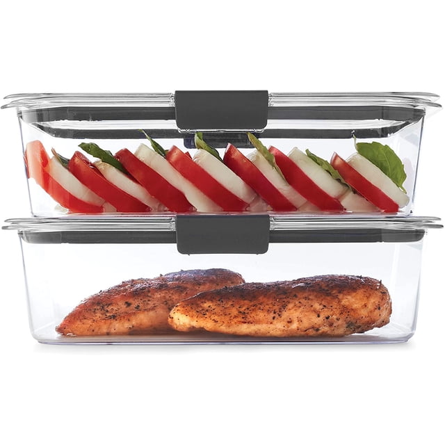 Rubbermaid 2108407 Leak-Proof Brilliance Food Storage Set | 9.6 Cup Plastic Containers with Lids | Microwave and Dishwasher Safe, 2-Pack, Clear