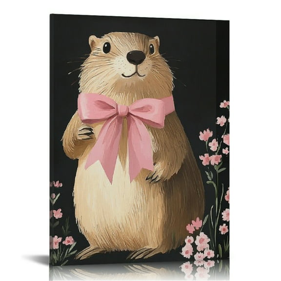 Patifu Groundhog Bow Flowers Canvas Prints Wall Art Living Room Bedroom Home Office Decor 12x16 in