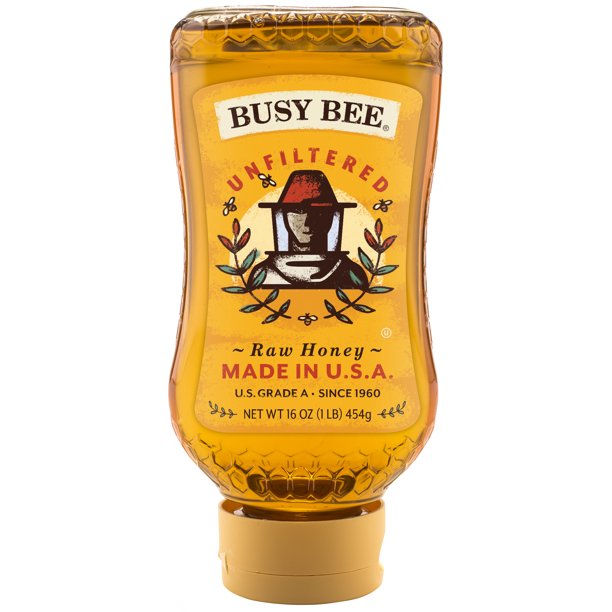 Busy Bee, Raw USA Honey, 16 oz Inverted Plastic Bottle