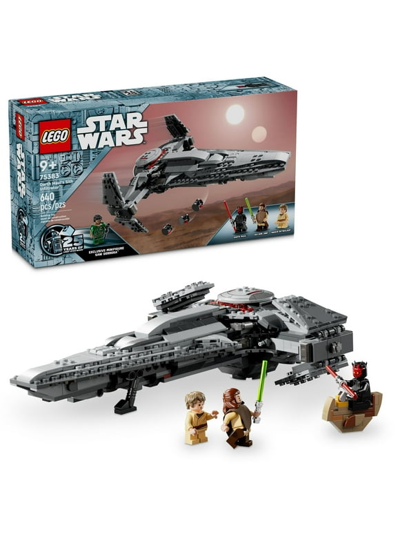LEGO Star Wars: The Phantom Menace Darth Mauls Sith Infiltrator, Starship Toy, Includes Qui-Gon Jinn, Darth Maul, Anakin Skywalker, and Exclusive 25th Anniversary Saw Gerrera Minifigure, 75383