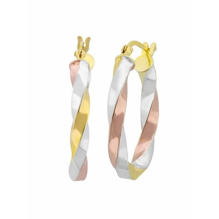 - Sterling Silver and 18kt Gold and Rose Over Sterling Silver Twist Hoop Earrings