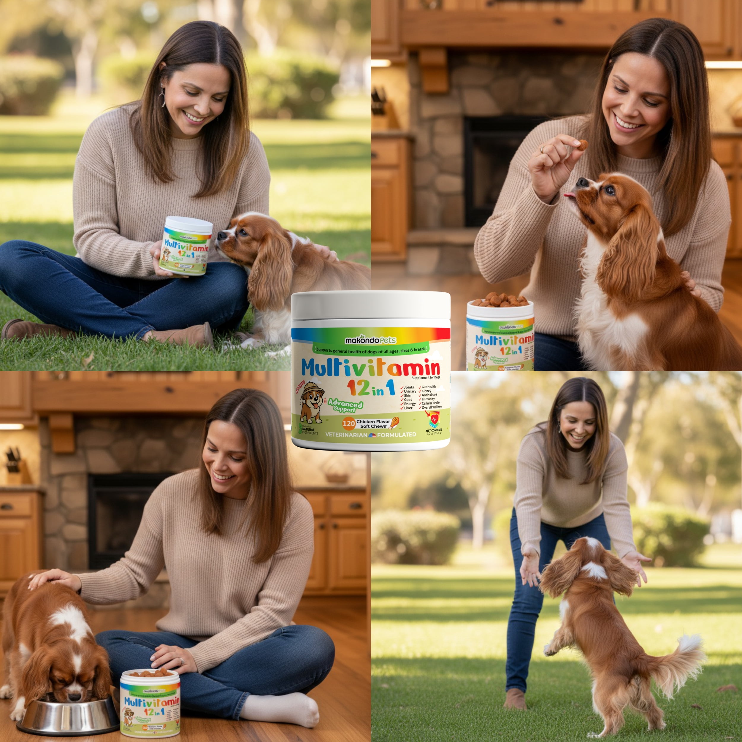 Multivitamin for Dogs  12 in 1, Joint and Digestive Support Supplement, 120 Chews Jar by Makondo Pets