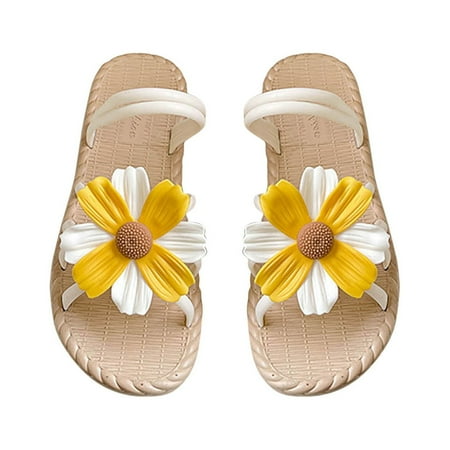 

Cute Flower Sandals for Women Summer Beach Sandals Strappy Open Toe Espadrille Flat Sandal Slip On Platform Sandal