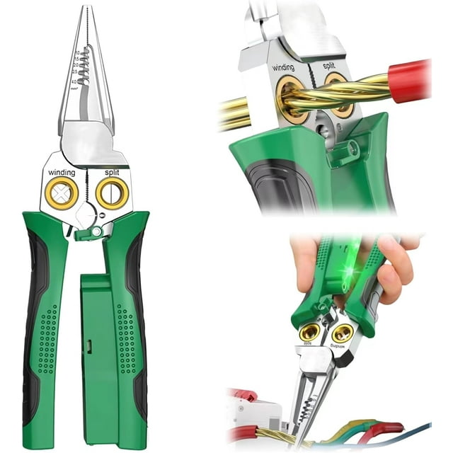 1 Piece 8 In 1 Wire Stripper Cutter Green Heavy Duty Electrical Tester Electrician Car Repair Tool