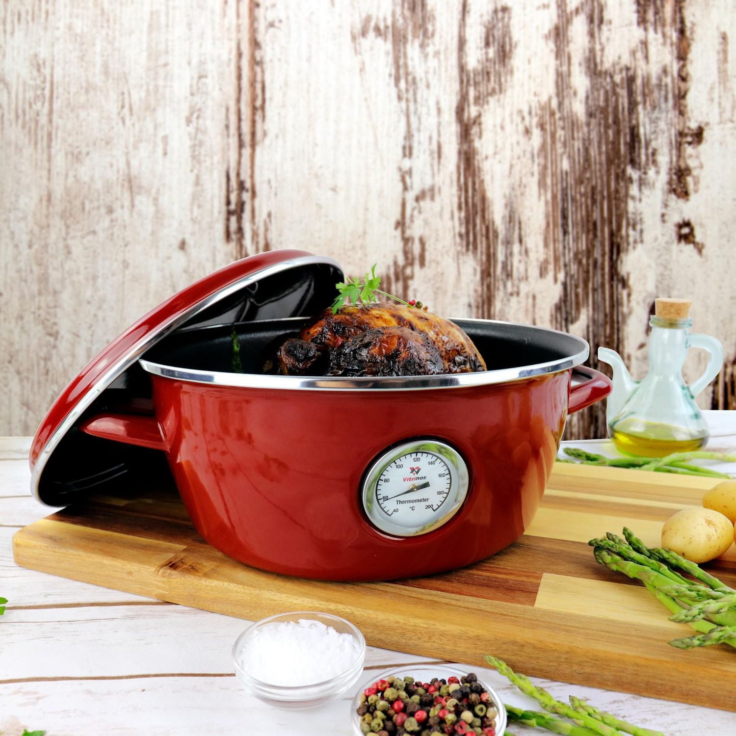 Vitrinor Dutch Oven Red 26 Cm (5L) with Temperature Gauge