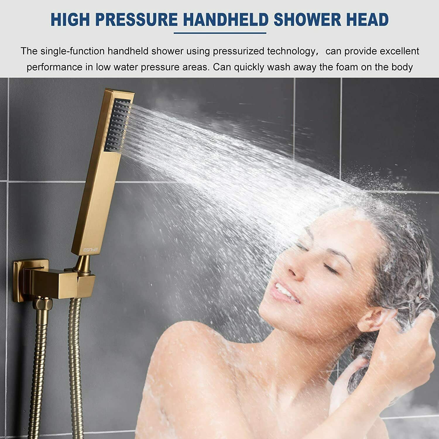 Zovajonia Shower System 12 Inches Shower Faucet Set,  Rain Shower Head with Handheld Spray Bathroom Ceiling Mount Shower Fixtures Brushed Gold