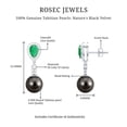thumbnail image 6 of Rosec Jewels Cultured Black Tahitian Pearl Drop Earrings with Emerald and Diamond, 10K White Gold, 6 of 7