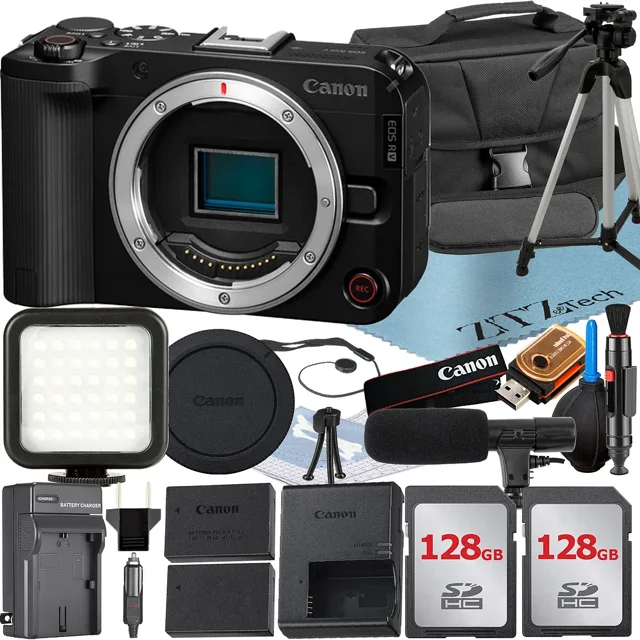 Canon EOS R50 V Appareil Photo Sans Miroir (Boîtier Seulement) avec 2 Cartes Mémoire 128 Go + Étui + Trépied + Ensemble d'Accessoires ZeeTech