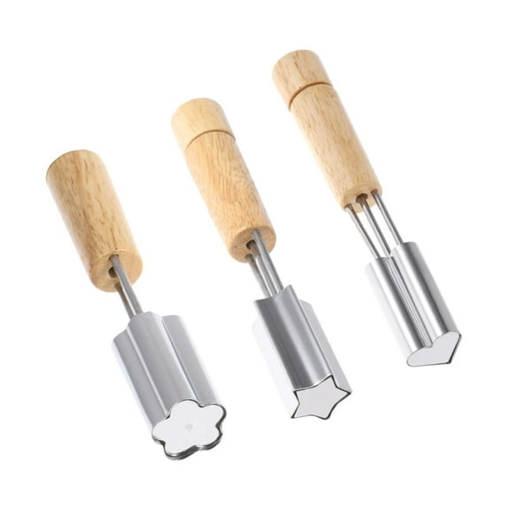 MODANU 3 Packs Vegetable and Fruit Cutter Shapes Set, Mini Pie, Stainless Steel Cookie Stamps Mold with Wood Handle, Flower, Heart, Star Cookie Cutter Decorative Food for Baking Crafts