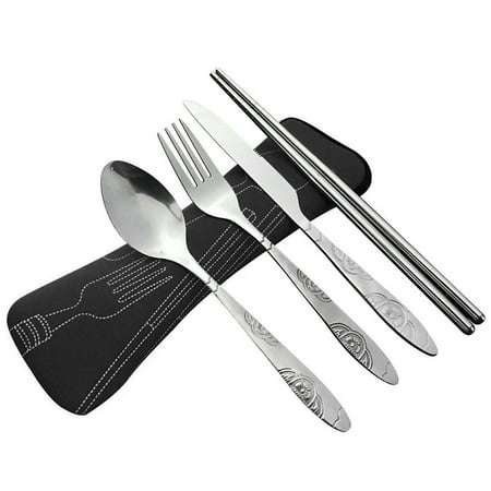 

alextreme 4 Pcs/Set Stainless Steel Fork Spoon Chopsticks Travel Camping Cutlery Tools Tableware New Outdoor Camping