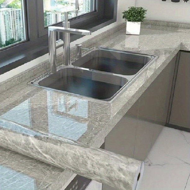 1pc Marble Wallpaper, Waterproof Oil-proof Heat Resistant Peel And Stick Contact Paper, Granite Countertop Paper, Kitchen Bathroom Backdrop Table Desk Wall Desk Appliance Furniture Sticker, Renovatio