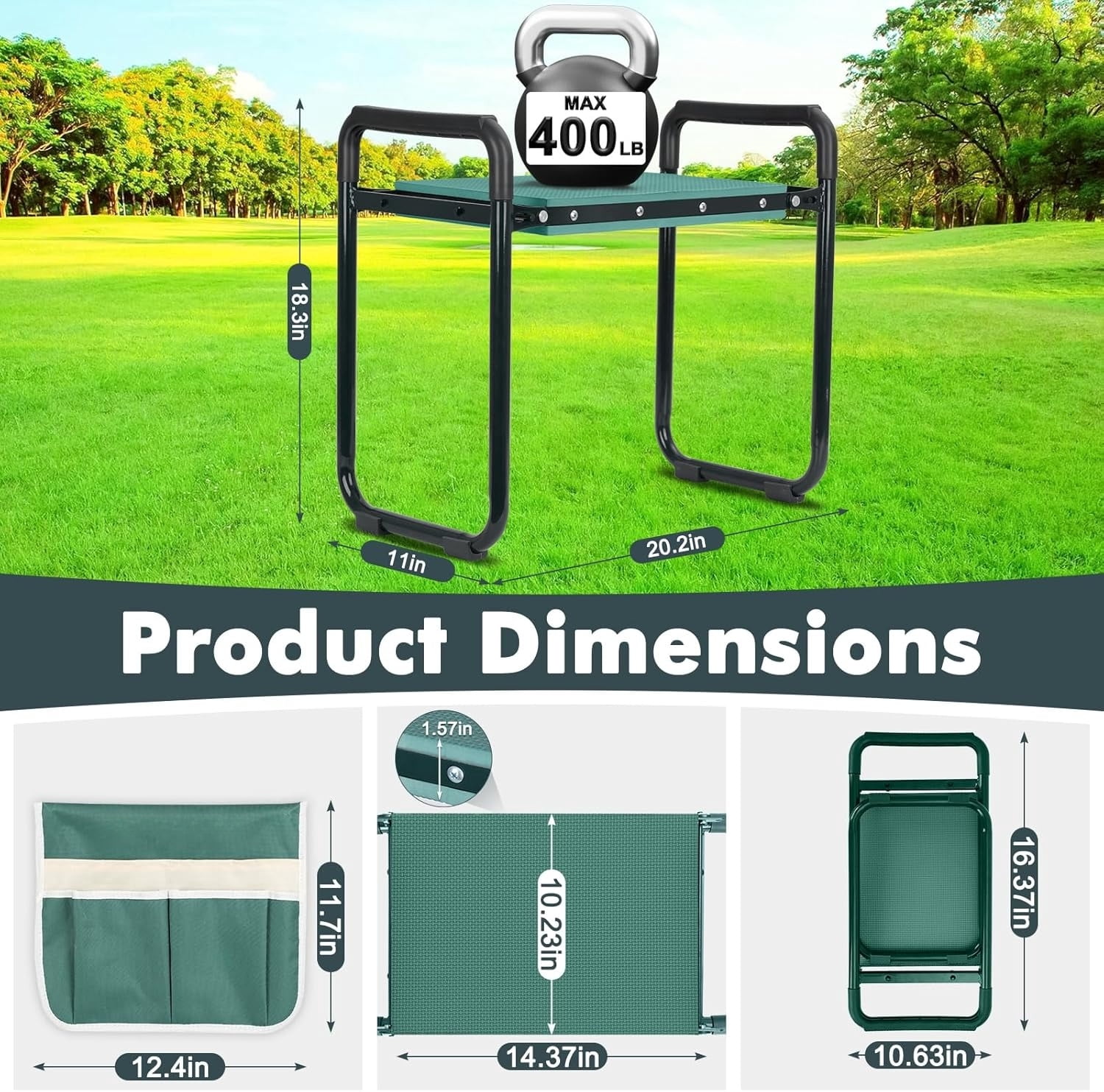 Garden Kneeler and Seat, Upgraded Foldable Gardening Stool with 10.23" Wide Kneeling Pad, Heavy Duty Gardening Bench Chair with 2 Tool Pouches, Gardening Gifts for Seniors Mom Women Men