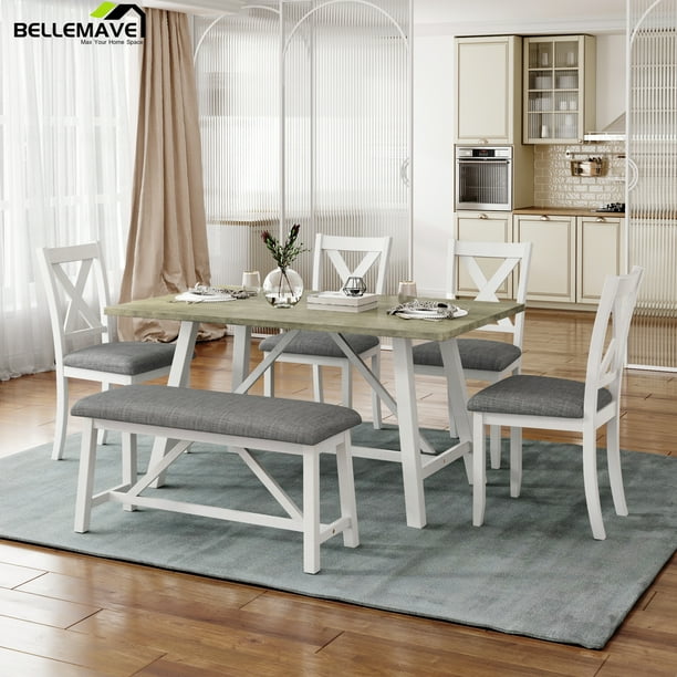 Bellemave Modern 6 Piece Dining Table Set, Wood Counter Height Dining