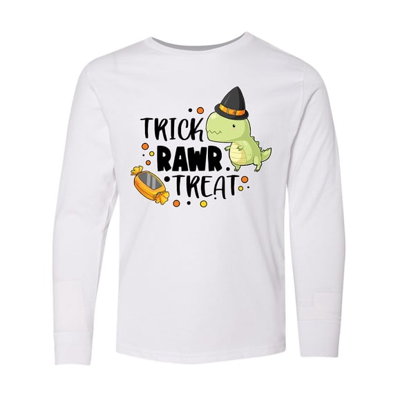 Inktastic Halloween Trick Rawr Treat with Dinosaur Long Sleeve Youth T-Shirt