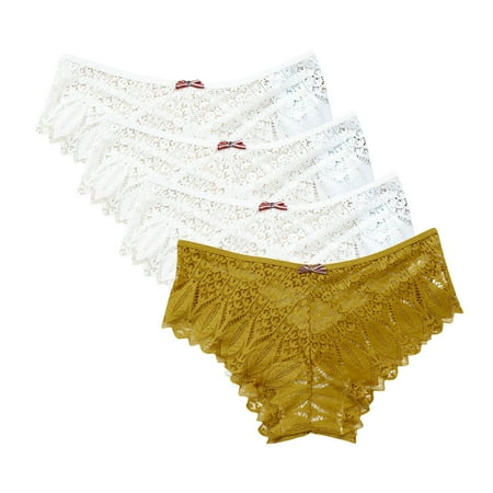 Womens Briefs Underwear Lace Thongs for Women  Seamless Ladies Thong Briefs Underwear Lace Panties Plus Size Underpant Lace Thongs for Women 4 Pack Cotton Boyshort Underwear for Women White L