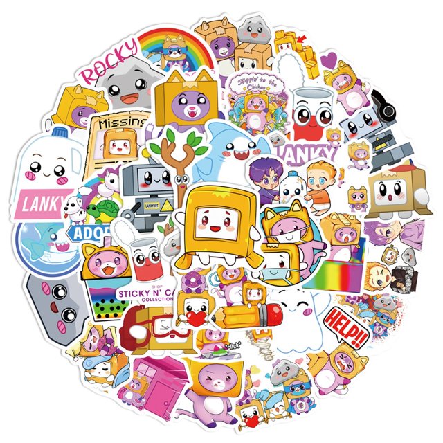 Pegatinas de dibujos animados de Anime Boxy Rocky Foxy Lankybox para maleta, monopatín, guitarra, ordenador portátil, decoración de teléfono, pegatina impermeable, juguetes para niños