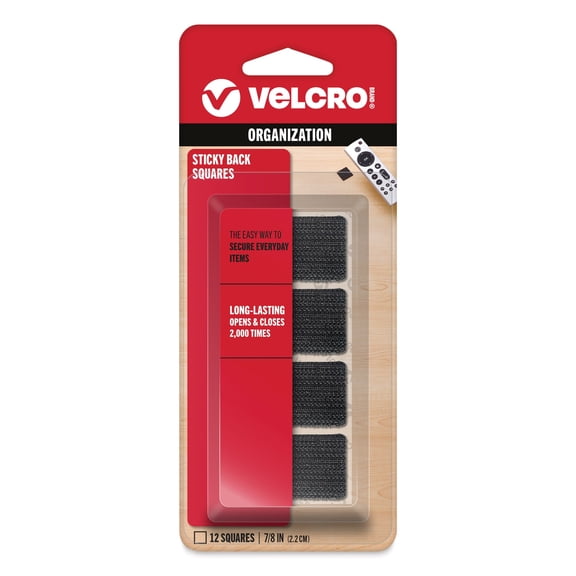 VELCRO Brand Sticky Back Mounting Squares Pack of 12 7/8 Inch Black Adhesive Sticky Back Hook and Loop Fasteners for Home, Office or Crafting Strong Secure Hold (90072)