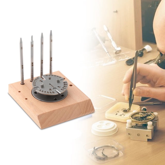 BELOVING Watch Balance Wheel Tool Watch Hairspring Tool Watch Maintenance Tool Steel Punch Pin Watch Balance Wheel Remover Wooden Base