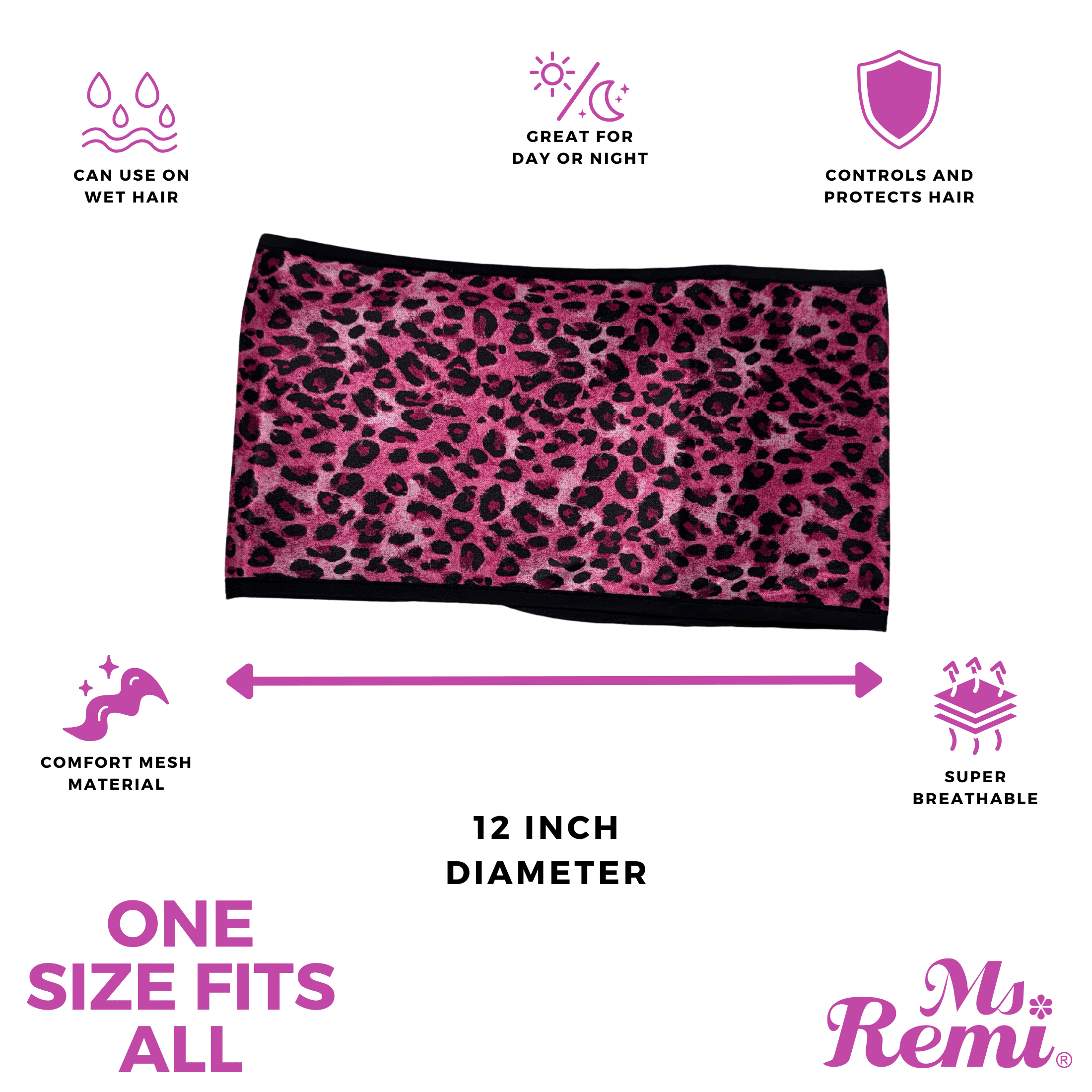 Ms. Remi Silky Mesh Wrap Headband for Women, 1 Count, Pink Leopard
