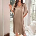 thumbnail image 3 of Defitshape Women's Satin Nightgown Summer Pajamas Dress Short Sleeve Half Sleeve Kimono Sleeve V Neck Lounge Casual Pjs Umber X-Large, 3 of 5