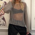 thumbnail image 1 of Blusa De Lana Blusa de lana de malla hueca Top de punto de verano transpirable para mujer (Gris L) Cgtredaw Para estrenar, 1 of 1