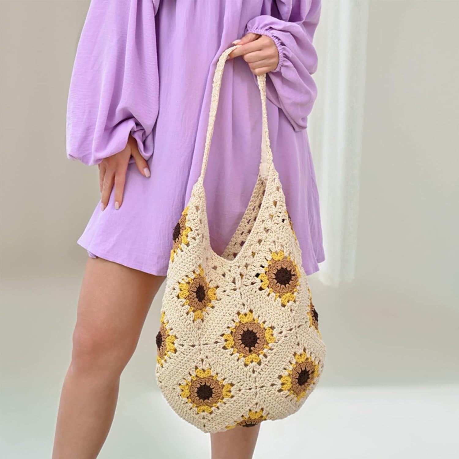CAILDANL Crochet Beach Bag Beach Bags for Women Soft Summer Beach Tote Woven Purses for Summer Vacation
